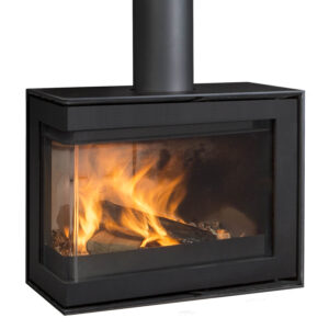 Wanders S60 Edge Corner Black Edition Wood-Burning Stove - Left Side Glass, Flat Base