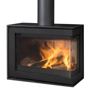 Wanders S60 Edge Corner Black Edition Wood-Burning Stove - Right Side Glass, Flat Base